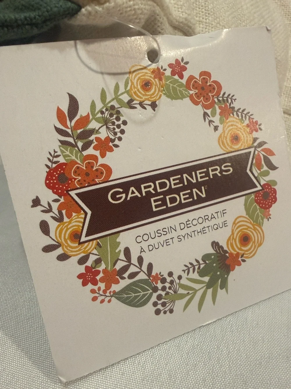Gardeners Eden Cream Green Pumpkin Fall Print Soft Woven Beaded Accent Pillow